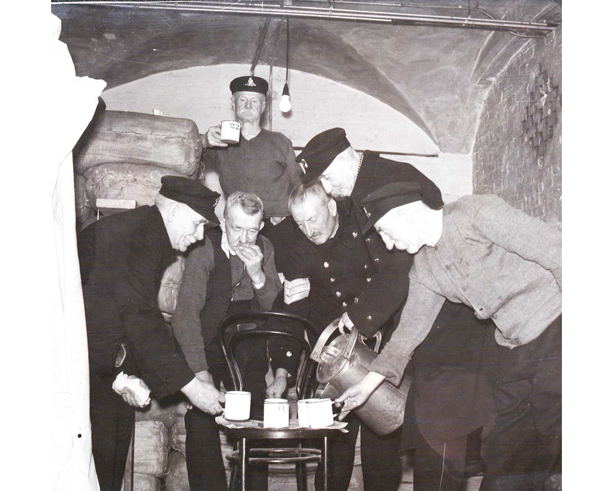 Chelsea Pensioners in a bomb shelter during the Blitz