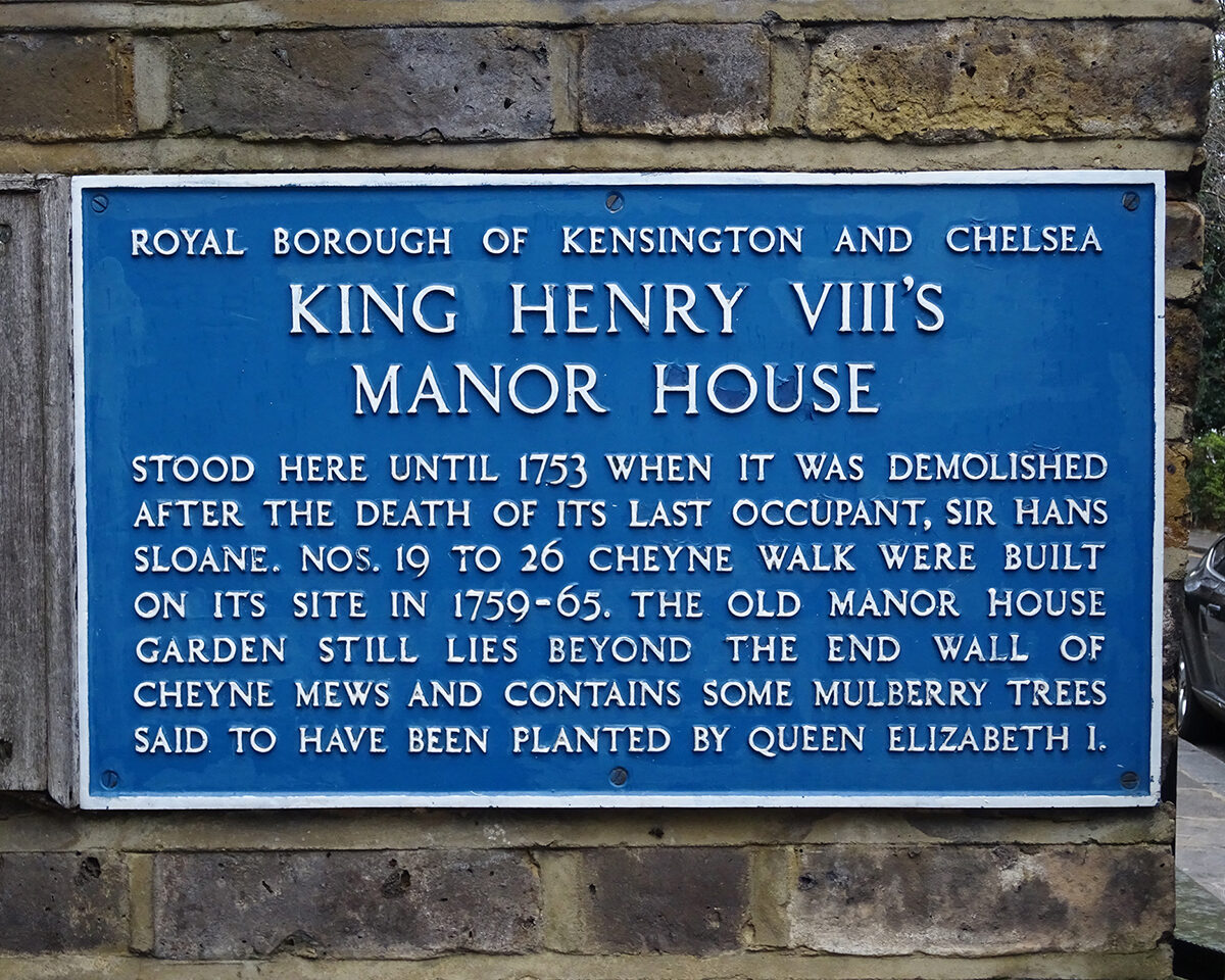 Plaque marking the site of King Henry VIII's Manor House in Chelsea
