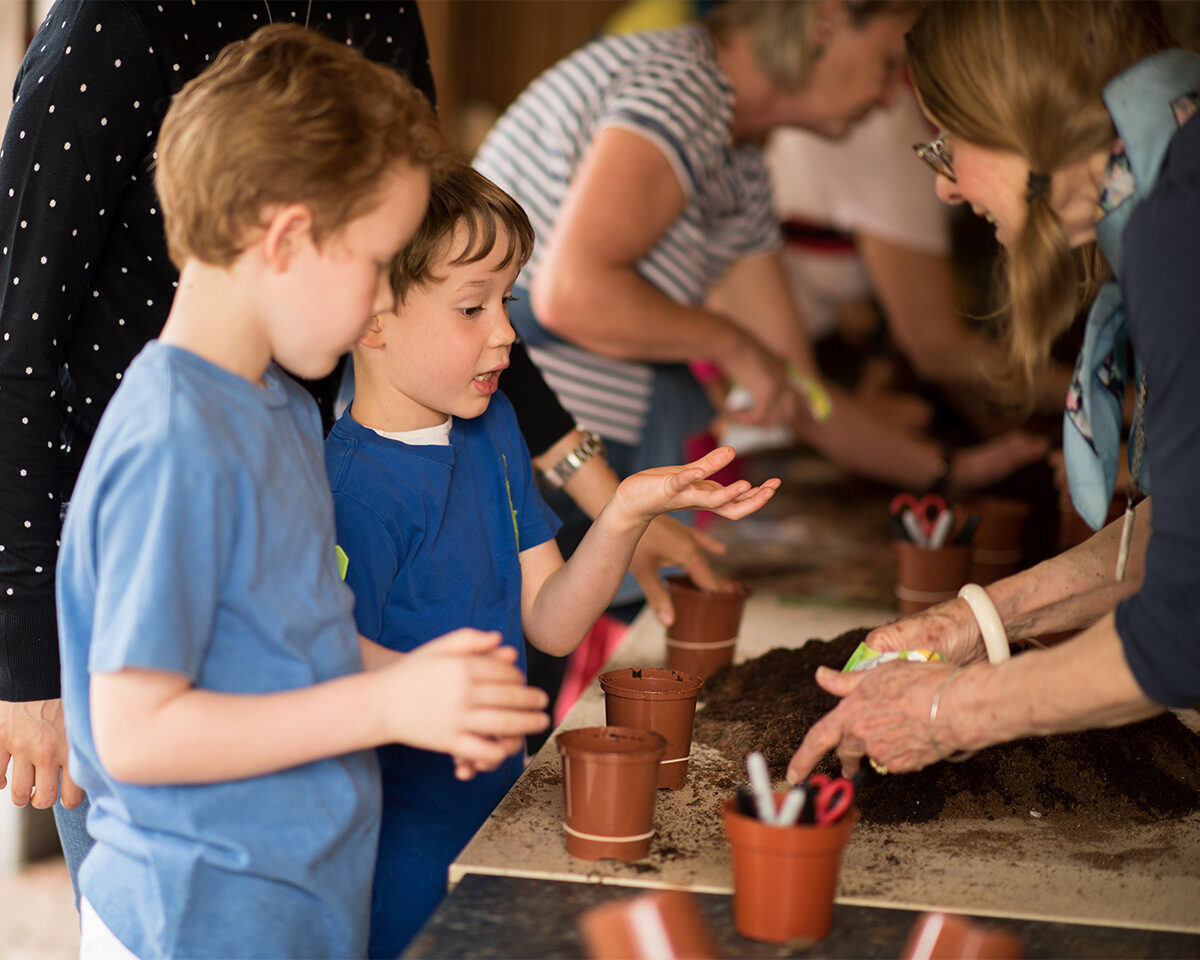 Children planting herbs at Chelsea Physic Garden