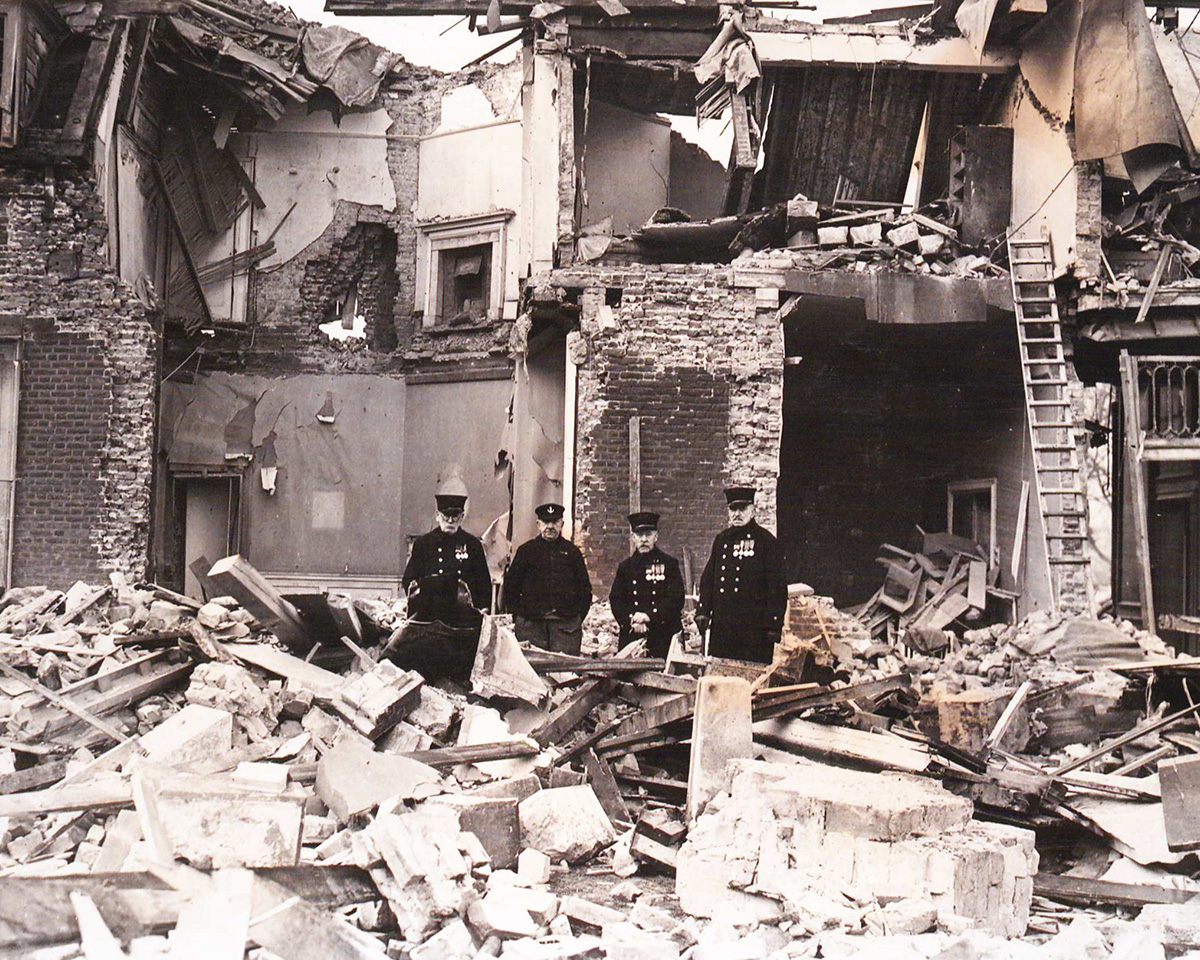 Bomb damage at the Royal Hospital Chelsea, 1945