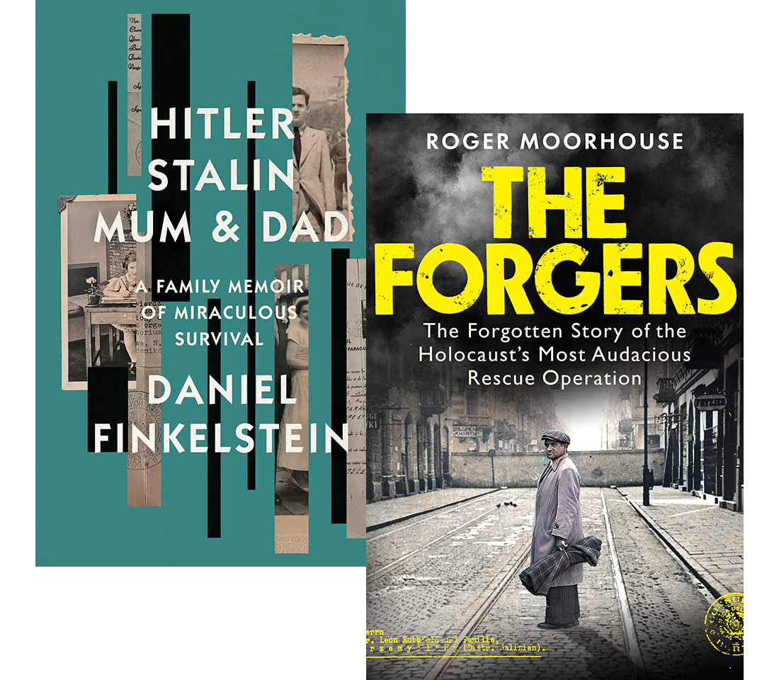 Book covers for 'Hitler, Stalin, Mum and Dad' and 'The Forgers'